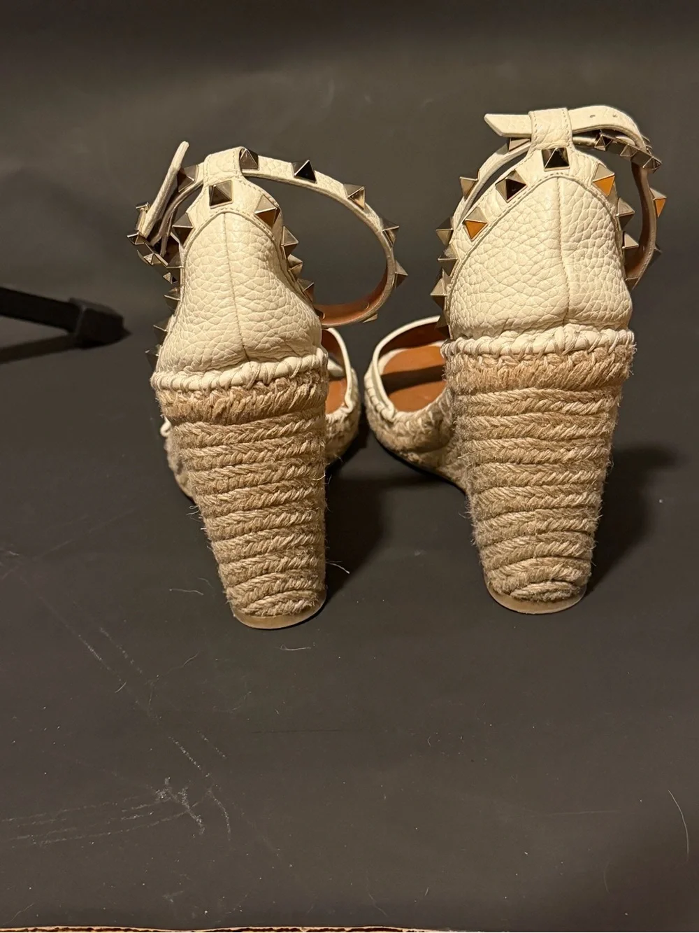 Valentino Cream Leather Rockstud Espadrille Sandals